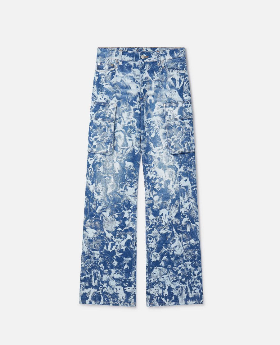 Women Stella McCartney Trousers And Shorts | Animal Forest Print Cargo Jeans