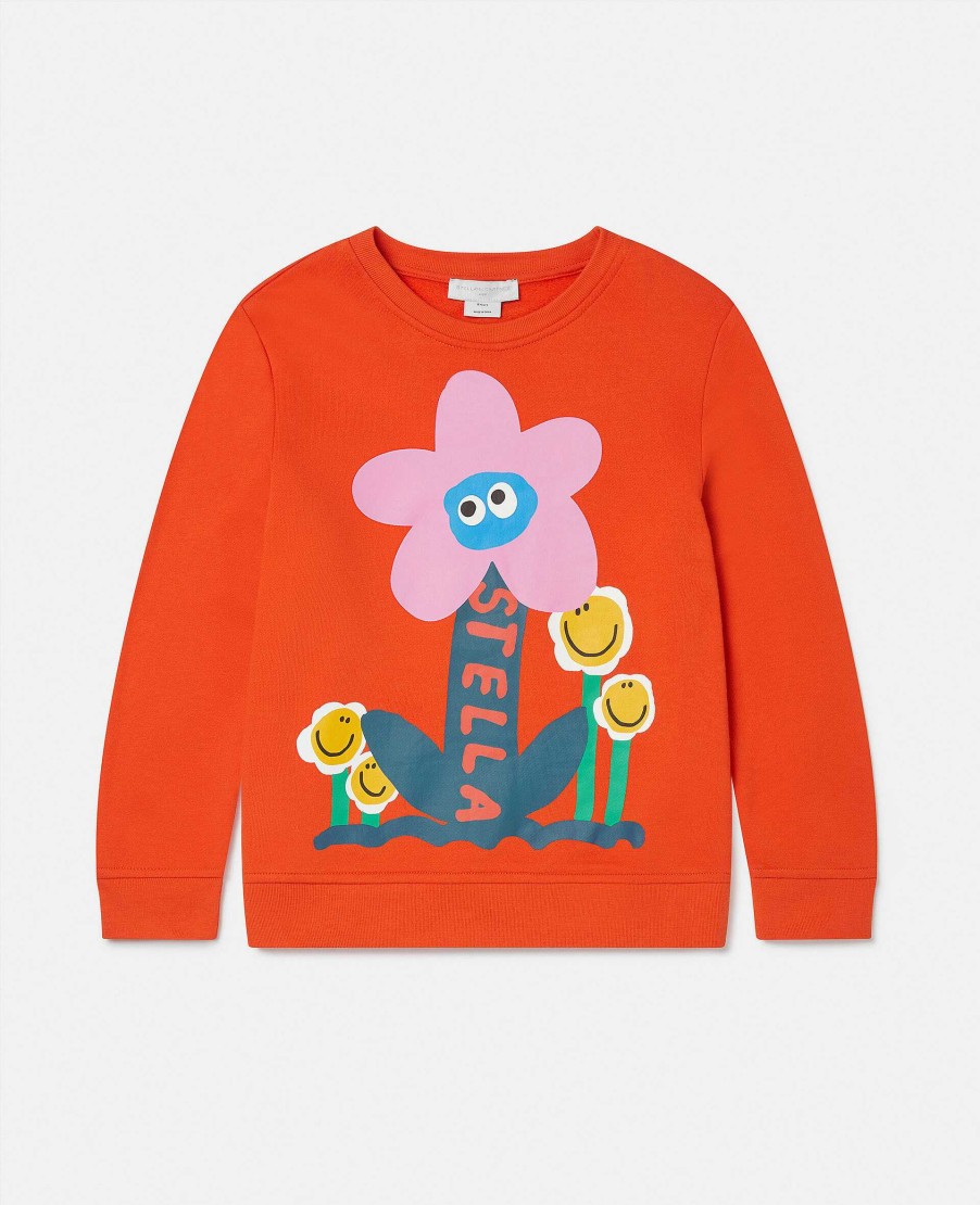 Kids Stella McCartney Baby Girls | Smiling Flower Motif Sweatshirt