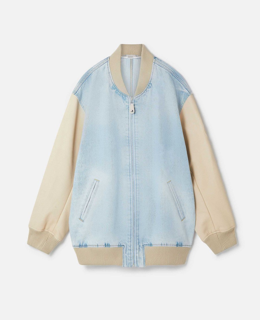 Women Stella McCartney Denim | S-Wave Vintage Wash Denim Bomber Jacket