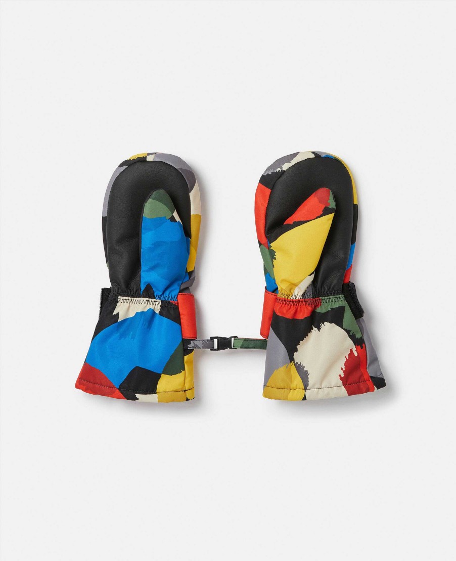 Kids Stella McCartney Shoes And Accessories | Logo Tape Smudge Print Ski Mittens