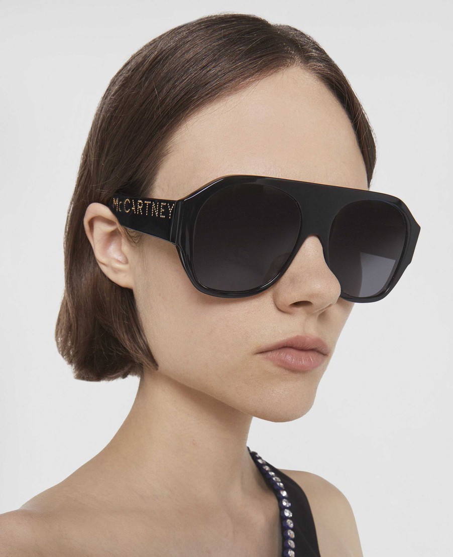 Women Stella McCartney Sunglasses | Logo Chunky Aviator Sunglasses