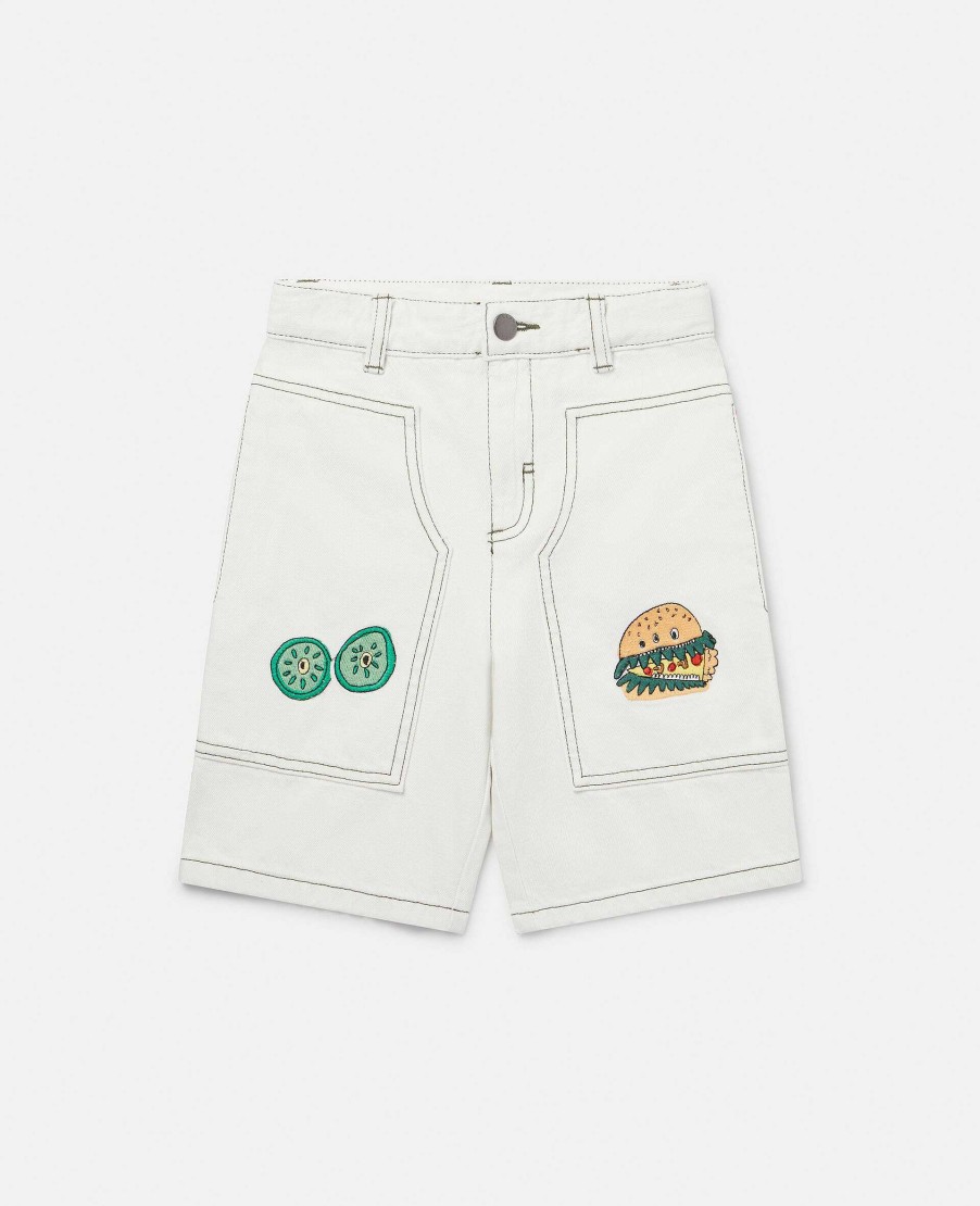 Kids Stella McCartney Trousers And Shorts | Veggie Embroidery Denim Shorts