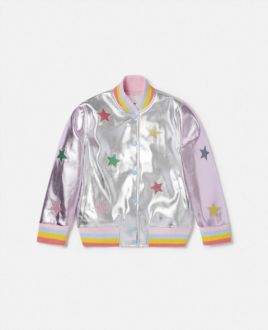 Kids Stella McCartney Outerwear | Metallic Star Applique Bomber Jacket