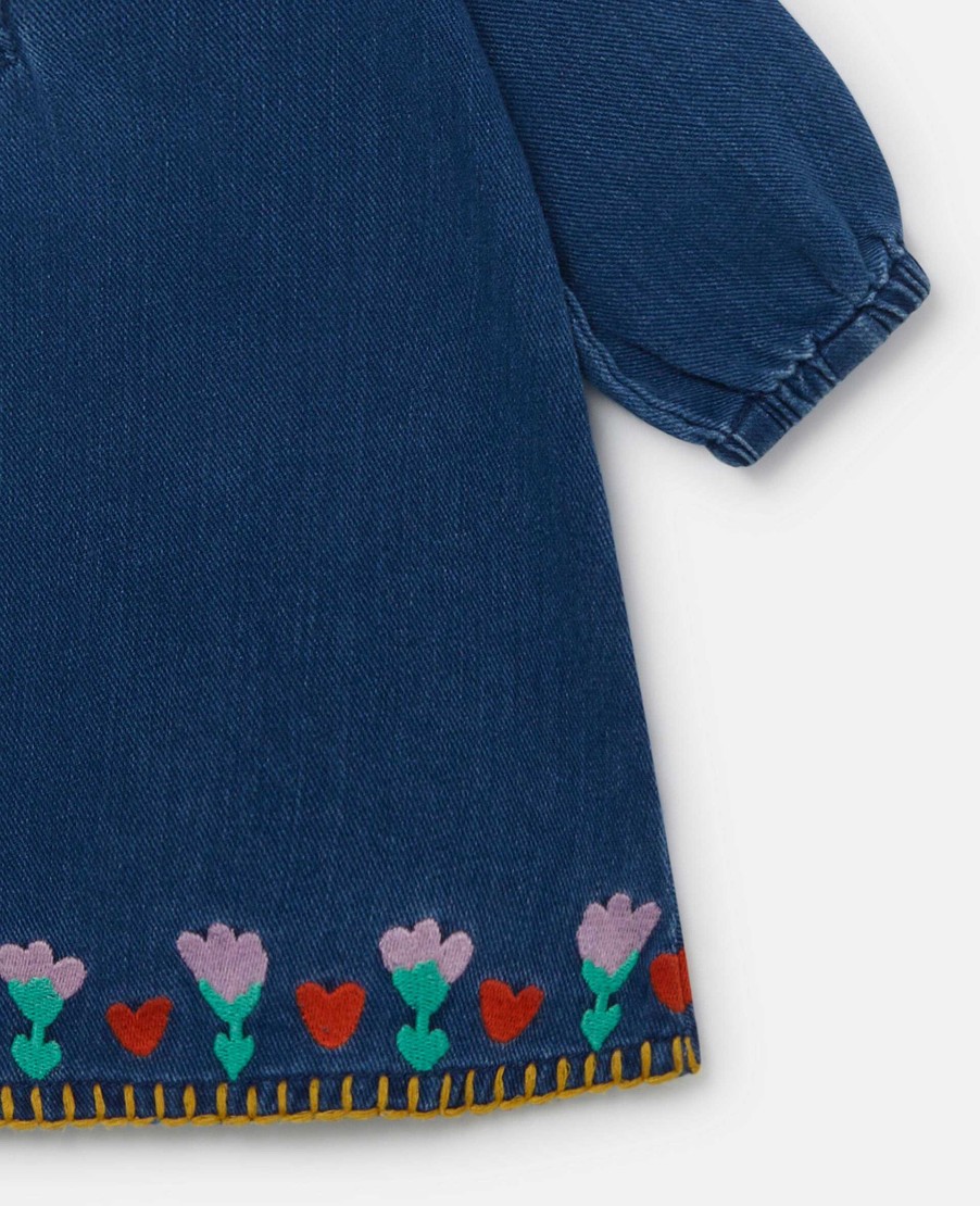 Kids Stella McCartney Baby Girls | Folk Flower Embroidery Denim Dress