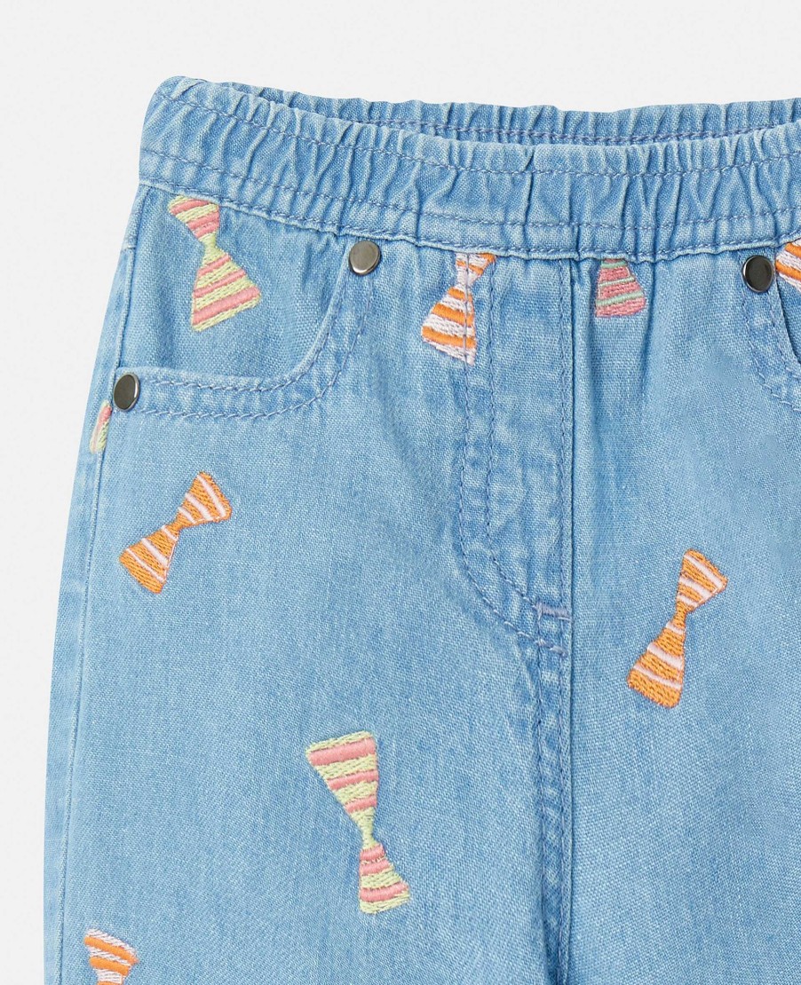 Kids Stella McCartney Baby Girls | Striped Bow Print Baby Jeans