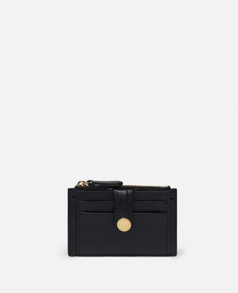 Women Stella McCartney Compact Wallets | Logo Grainy Alter Mat Zip Cardholder