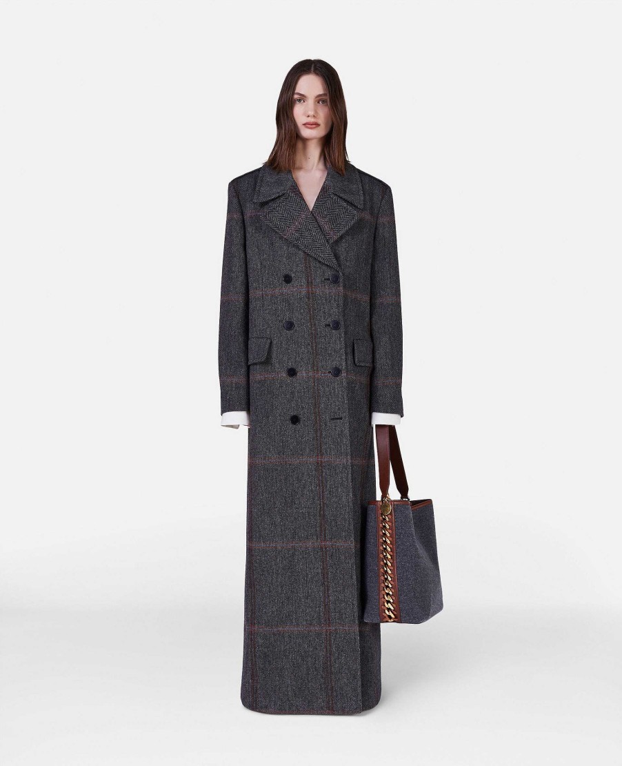 Women Stella McCartney Tailoring | Herringbone Weave Maxi Overcoat