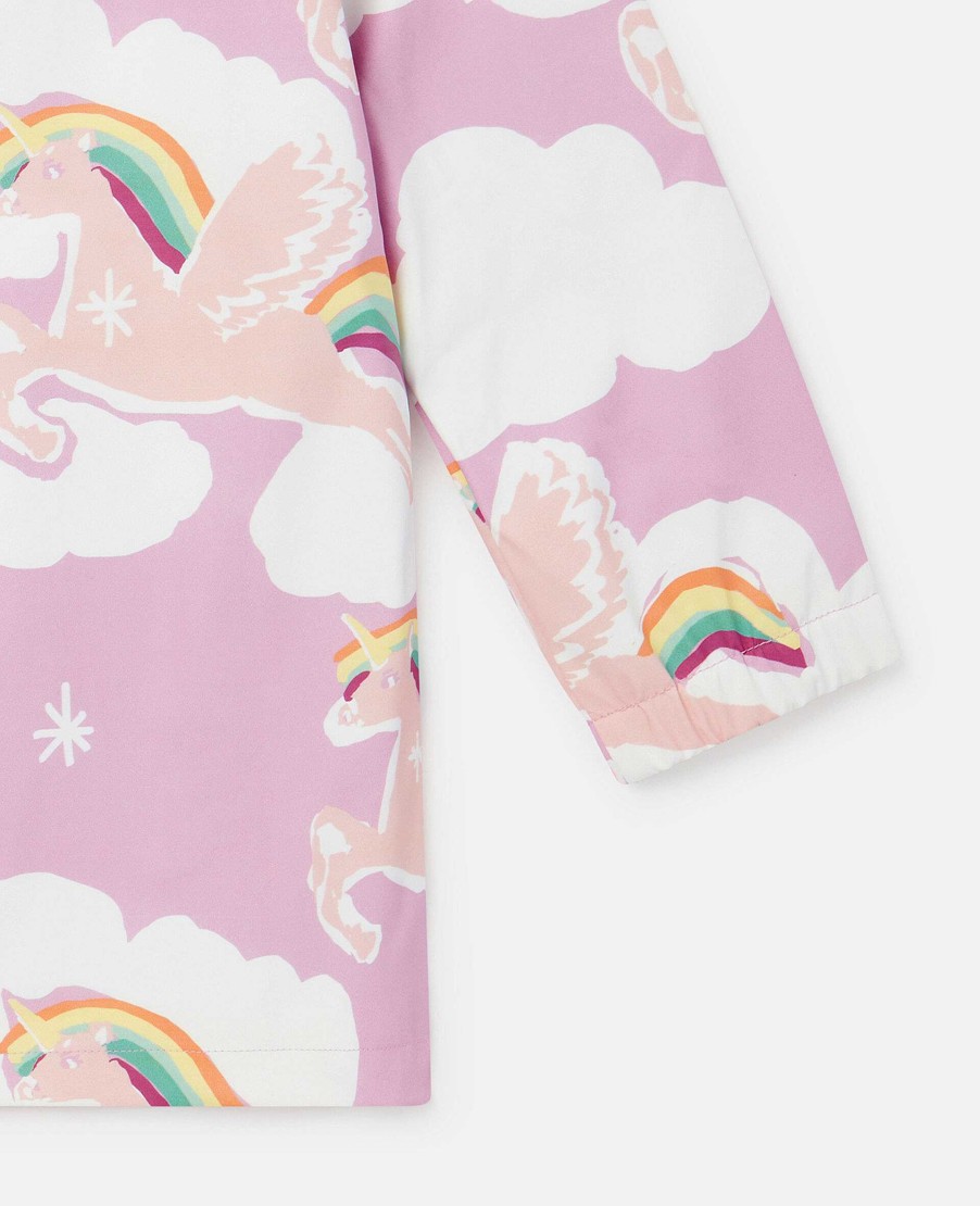 Kids Stella McCartney Outerwear | Rainbow Unicorn Cloud Print Hooded Raincoat