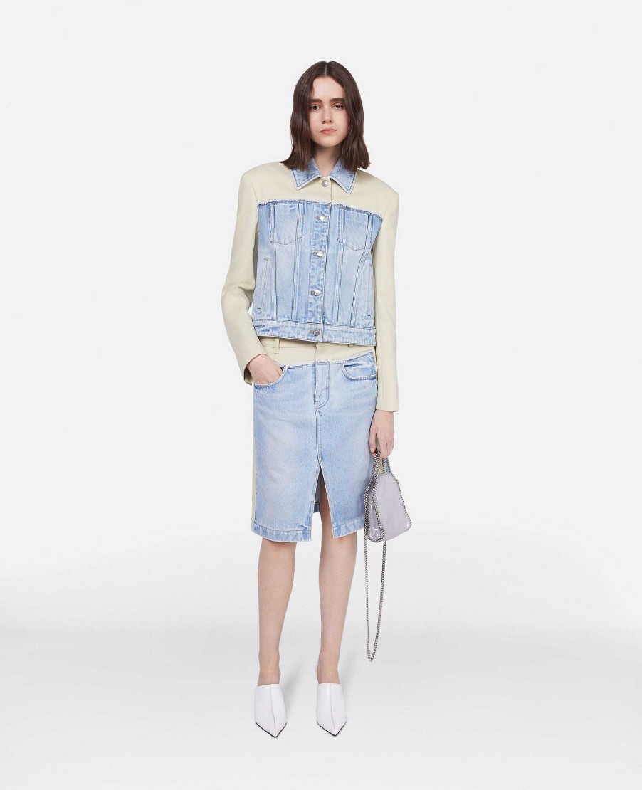 Women Stella McCartney Denim | Two-Tone Panelled Denim Skirt