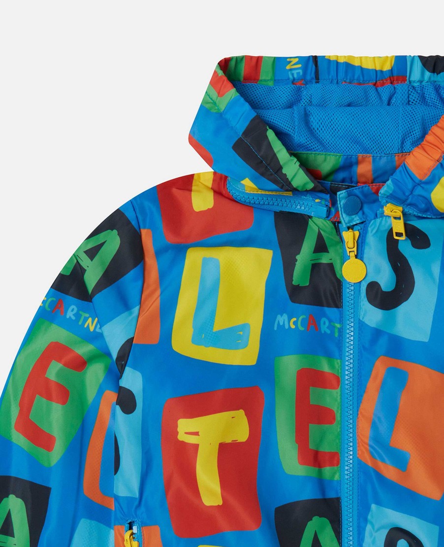 Kids Stella McCartney Outerwear | Letter Blocks Print Hooded Jacket