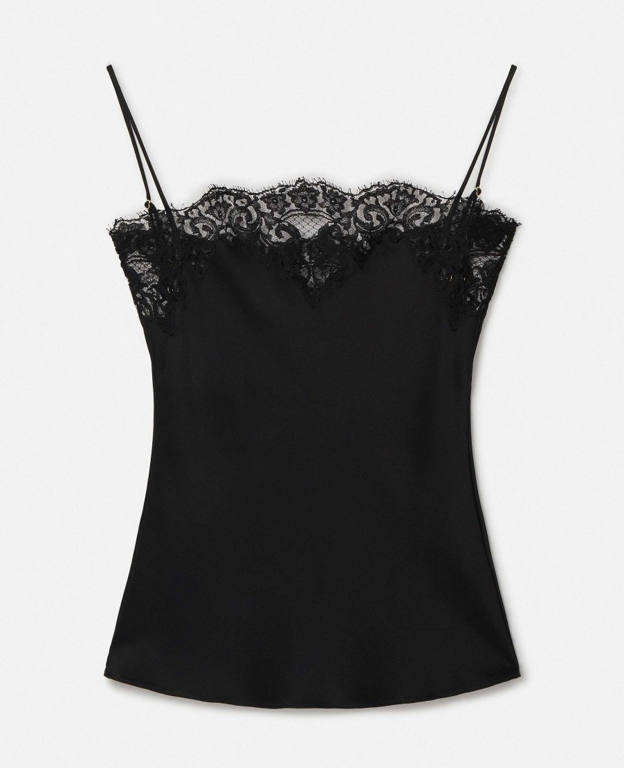 Women Stella McCartney Shirts And Tops | Guipere Lace Trim Satin Cami Top