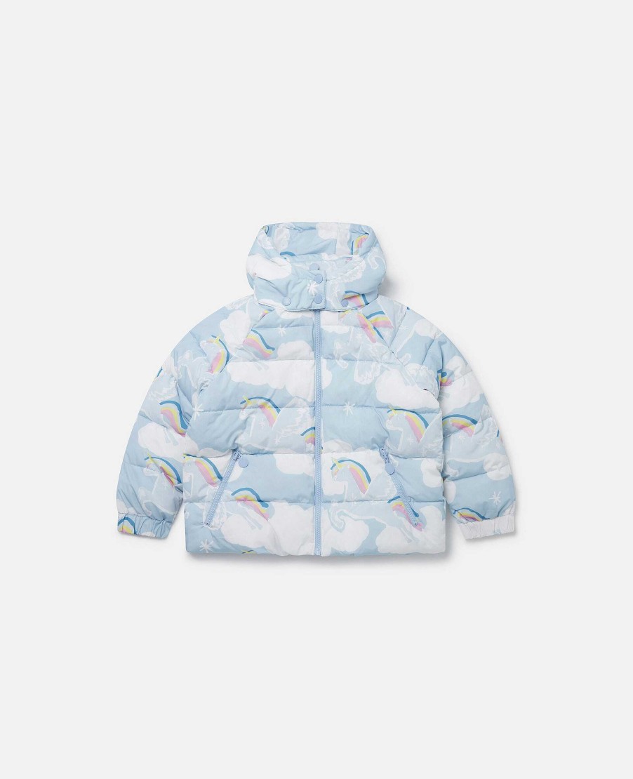 Kids Stella McCartney Outerwear | Rainbow Unicorn Cloud Print Puffer Coat