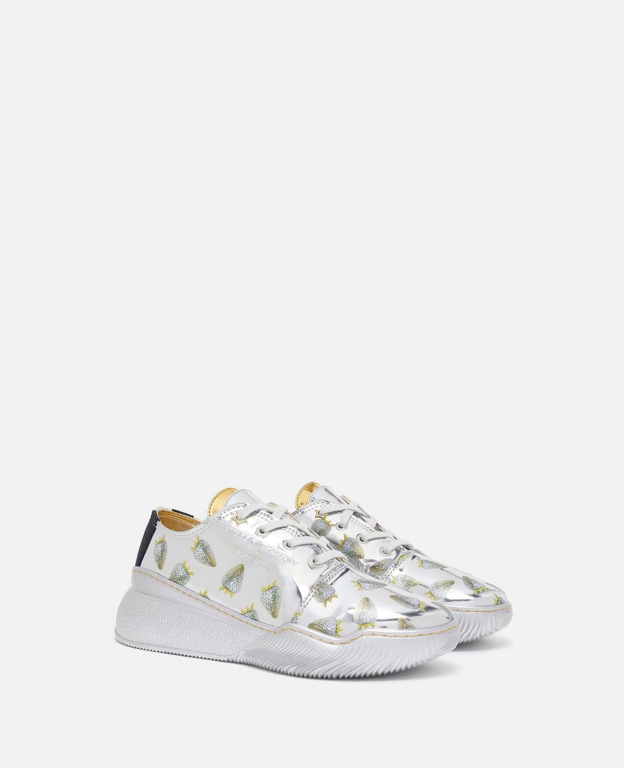 Unisex Stella McCartney Shoes | Loop Strawberry-Print Metallic Low-Top Trainers