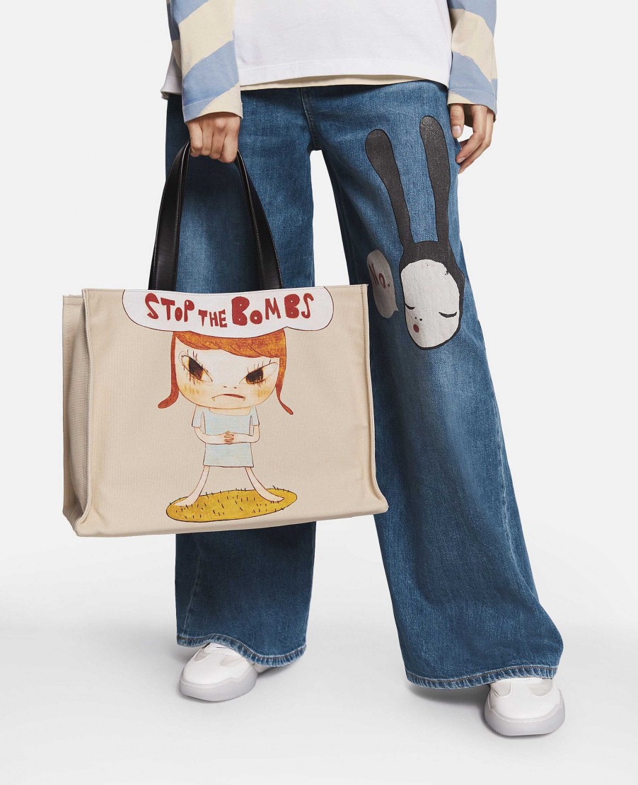 Unisex Stella McCartney Bags | Stop The Bombs Print Cotton Canvas Tote Bag