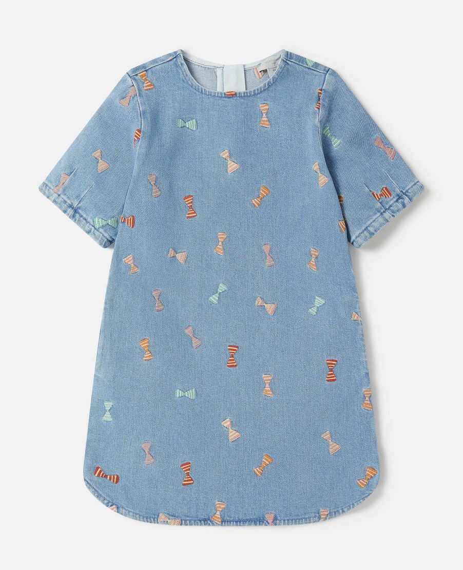 Kids Stella McCartney Dresses And All-In-Ones | Striped Bow Embroidery Denim Dress