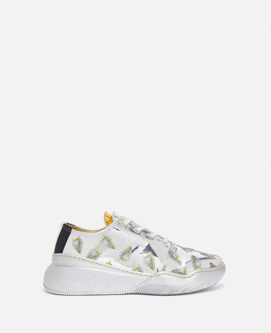 Unisex Stella McCartney Shoes | Loop Strawberry-Print Metallic Low-Top Trainers