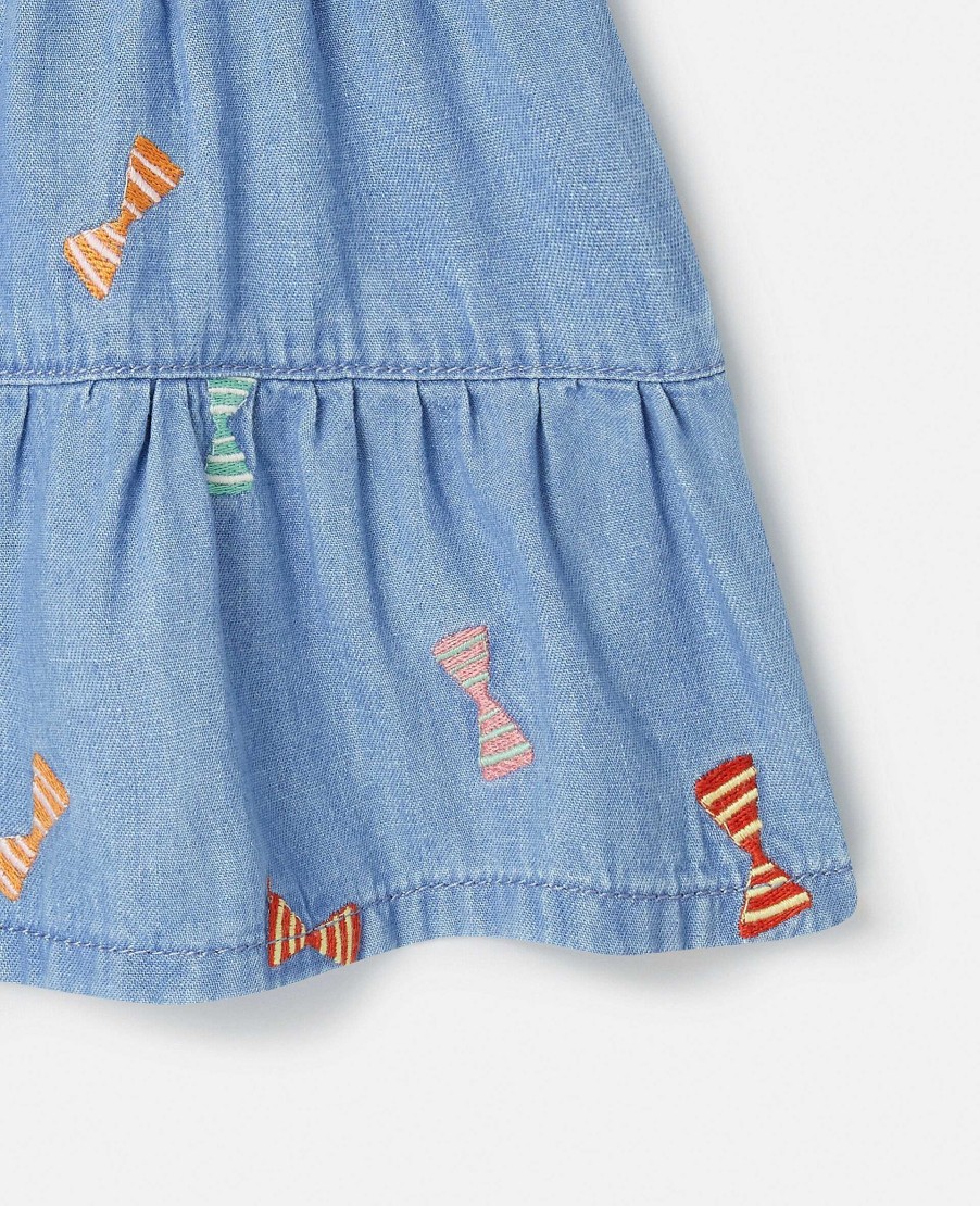 Kids Stella McCartney Dresses And All-In-Ones | Striped Bow Print Denim Dress