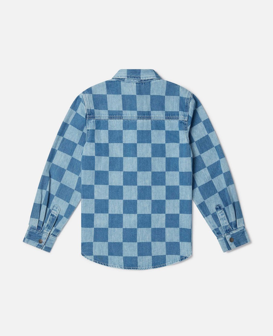 Kids Stella McCartney T-Shirts And Sweatshirt | Checkerboard Print Denim Shirt