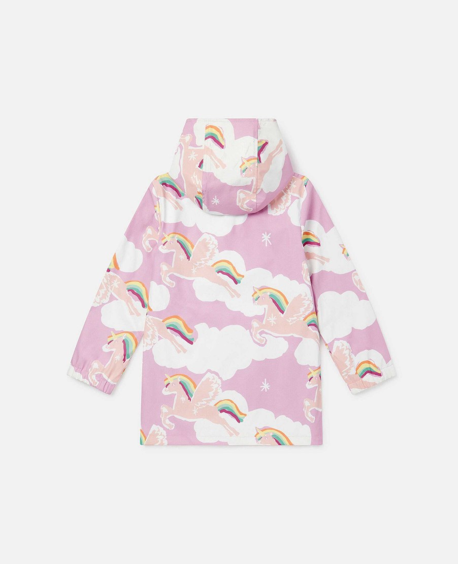 Kids Stella McCartney Outerwear | Rainbow Unicorn Cloud Print Hooded Raincoat