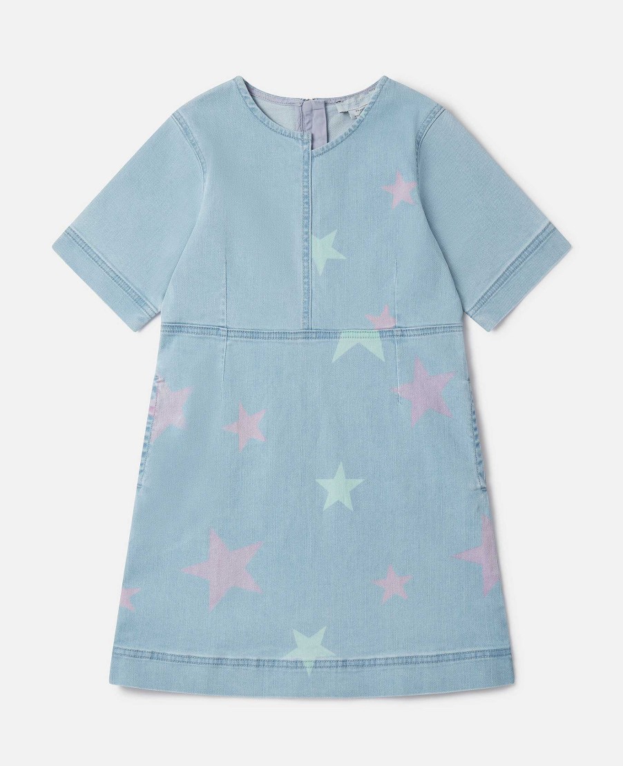 Kids Stella McCartney Dresses And All-In-Ones | Stella Star Print Denim T-Shirt Dress