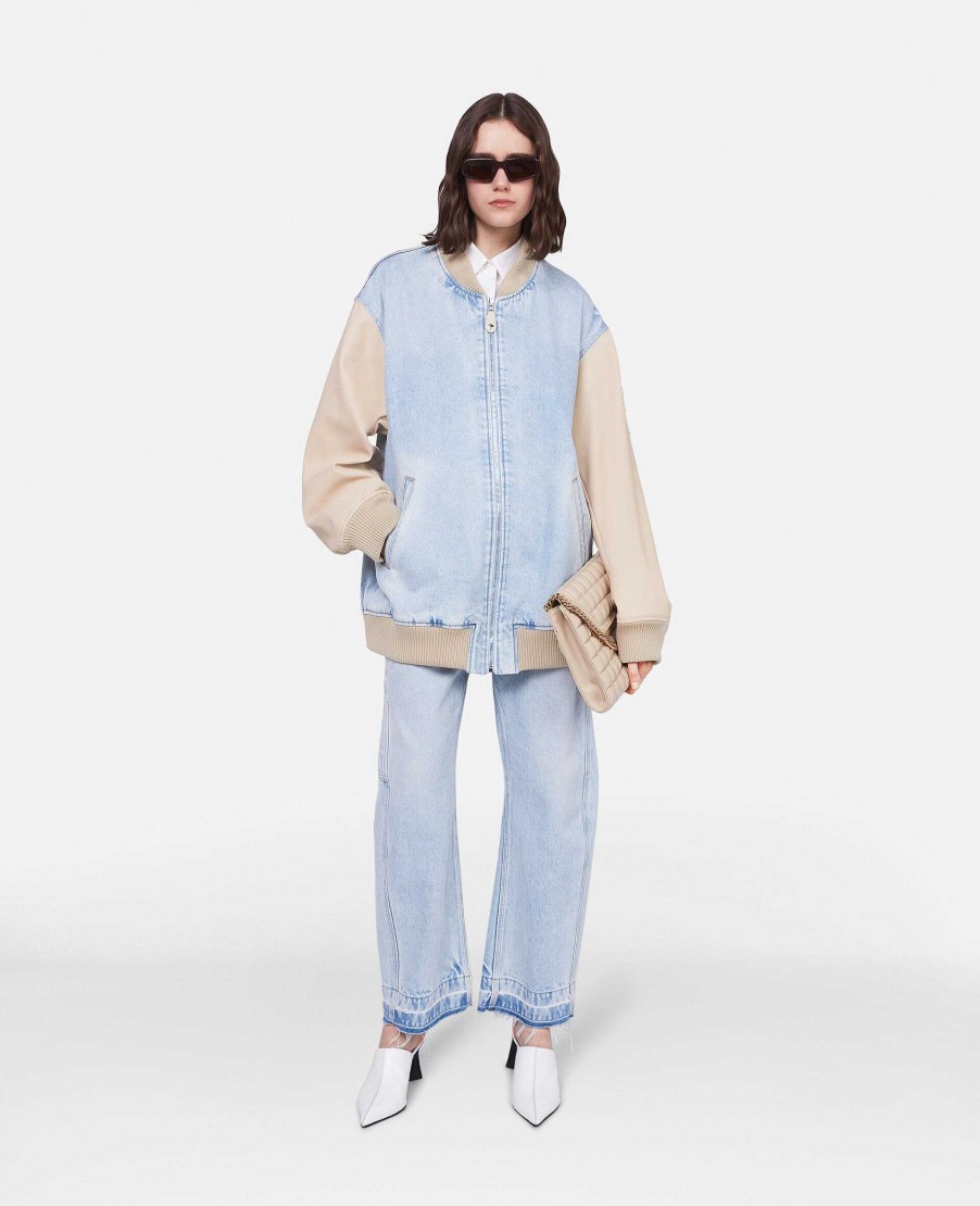 Women Stella McCartney Denim | S-Wave Vintage Wash Denim Bomber Jacket