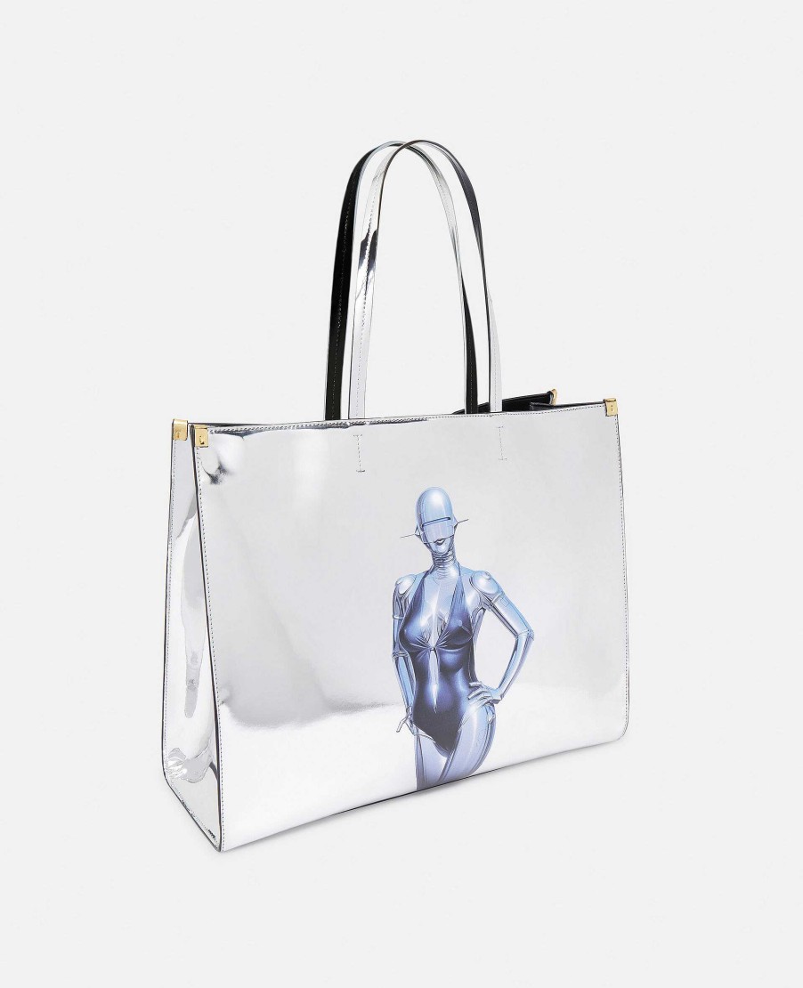 Unisex Stella McCartney Bags | Sexy Robot Graphic Mirrored Chrome-Effect Tote Bag