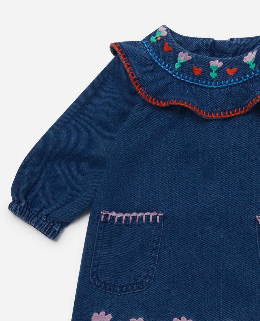 Kids Stella McCartney Baby Girls | Folk Flower Embroidery Denim Dress