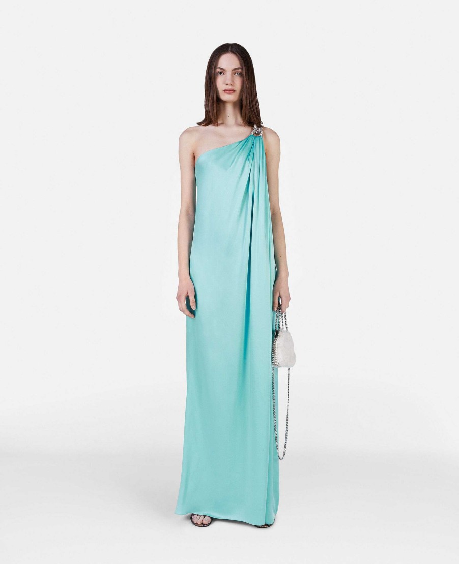 Women Stella McCartney Dresses | Falabella Crystal Chain Double Satin One-Shoulder Gown