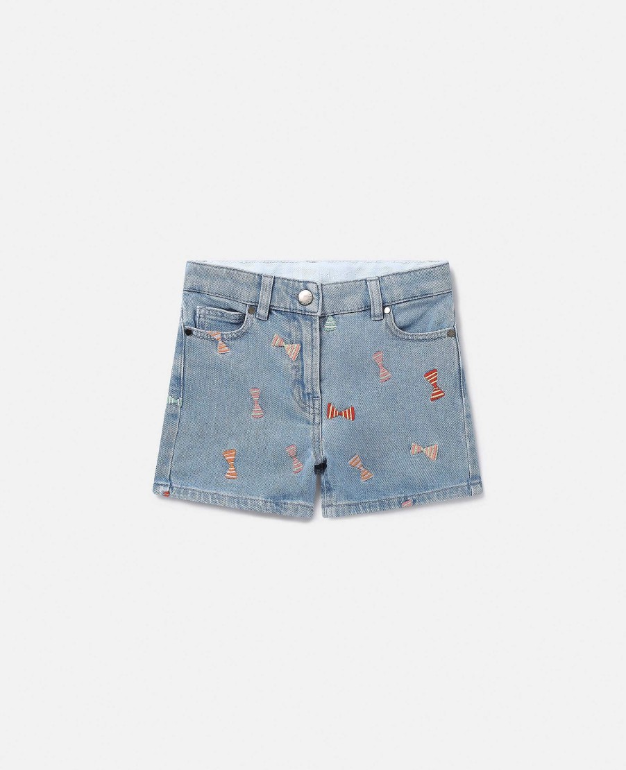 Kids Stella McCartney Trousers And Skirts | Striped Bow Print Denim Shorts