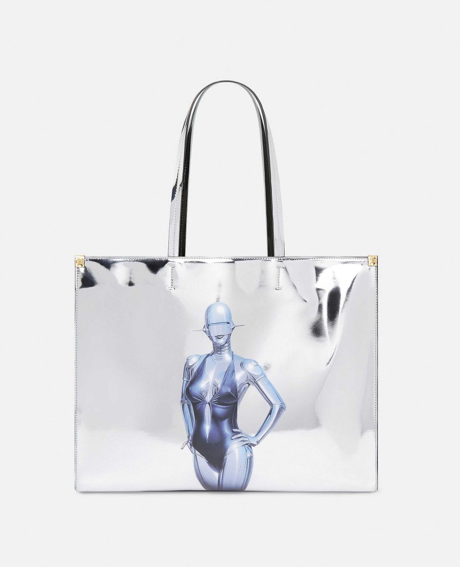 Unisex Stella McCartney Bags | Sexy Robot Graphic Mirrored Chrome-Effect Tote Bag